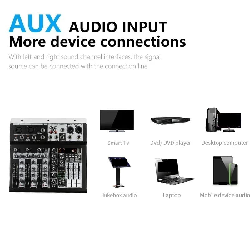 Mixer Sound 2x Mono Stereo Input 4 Channel Digital Mixing Console for DJ Stage