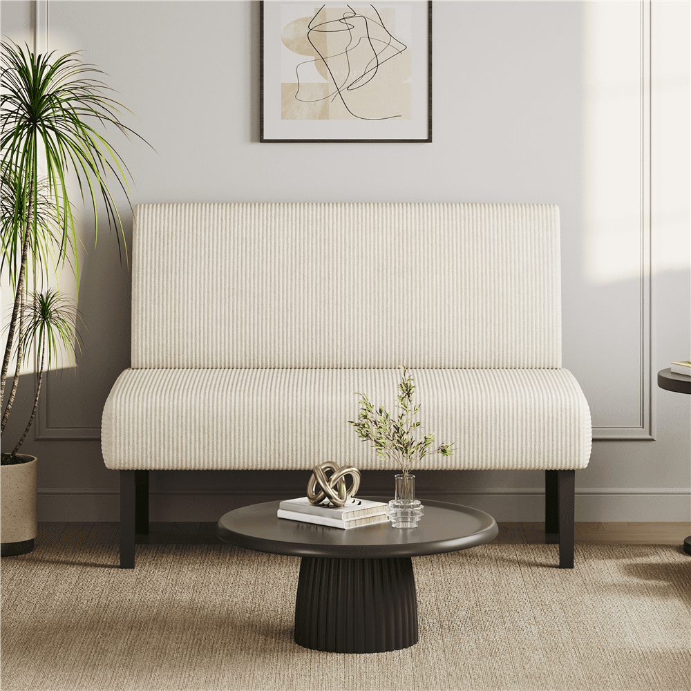 Renwick Corduroy Armless Loveseat with Strong Rubberwood Legs & USB Ports for Small Spaces, Beige