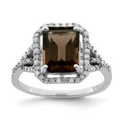 White Sterling Silver Ring Band Gemstone Quartz (Smoky) Octagon Emerald Brown Diamond