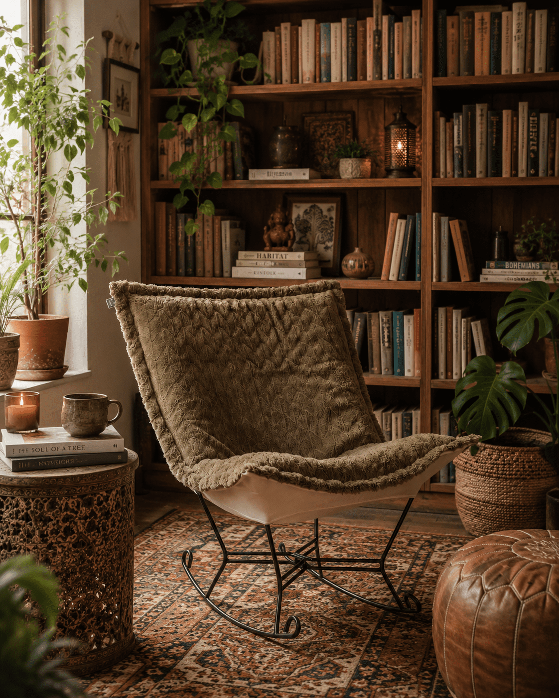 Scroll Puff Rocker Angora Moss