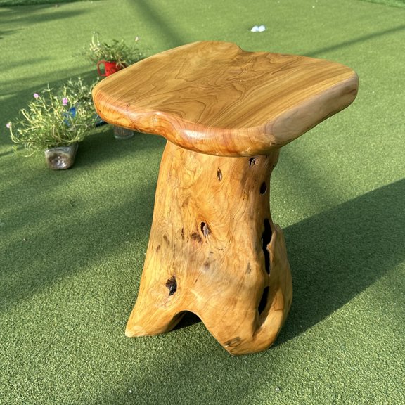 Tree Stump Stool, Natural Live Edge Side Table For Sofa, Wood Rustic  Stand For Patio, Balcony, 19" Tall