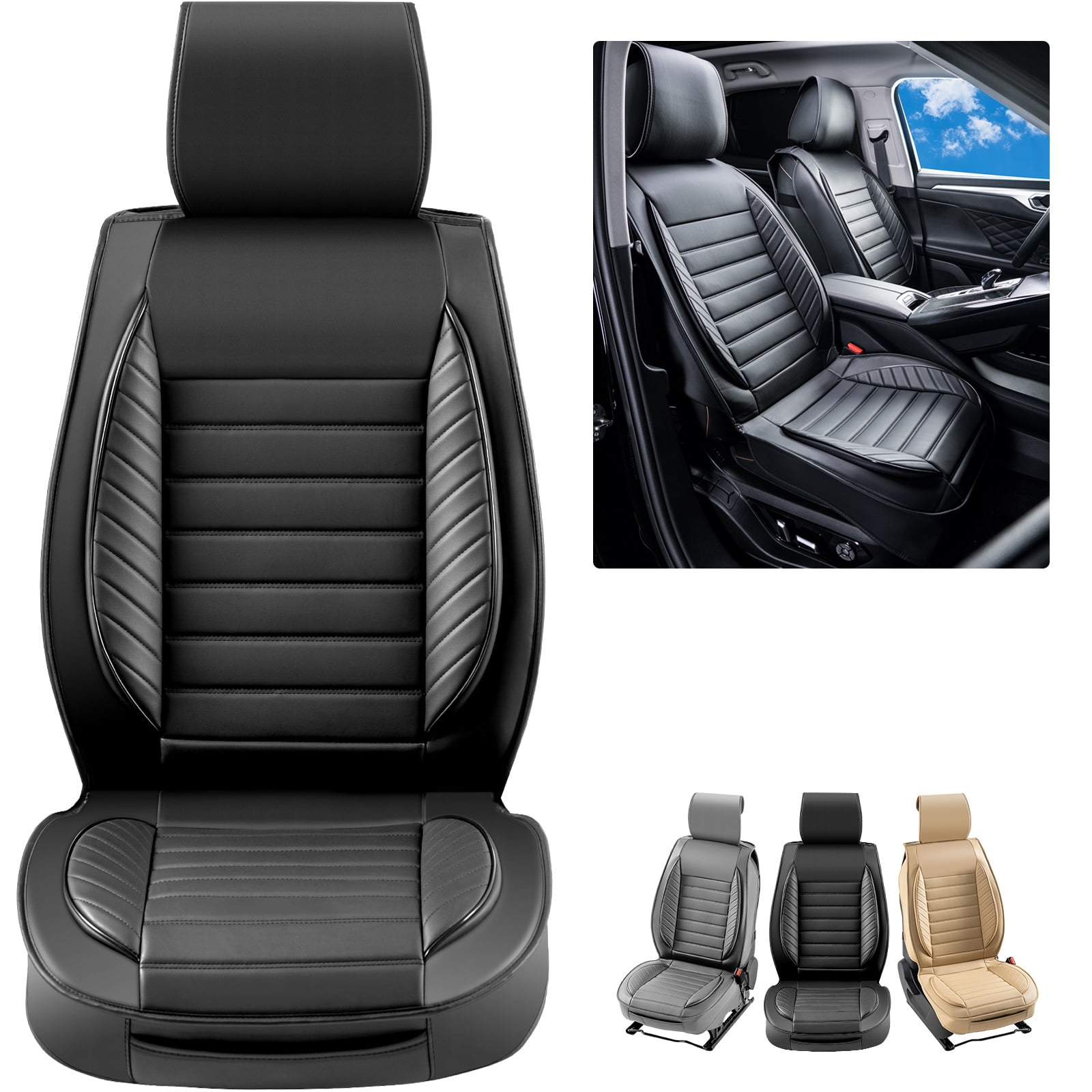 KFFKFF 2 Piece Universal Black Front Seats for Most Cars SUVs and Trucks