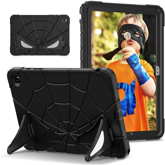 FIEWESEY Rugged Kids Case for Samsung-Galaxy-Tab-A9 8.7'' 2023, Shockproof Kid-Proof PC Silicon Hybrid Heavy Duty Armor Cover with Dual Kickstand for Children (SM-X110/X115/X117), Black Black