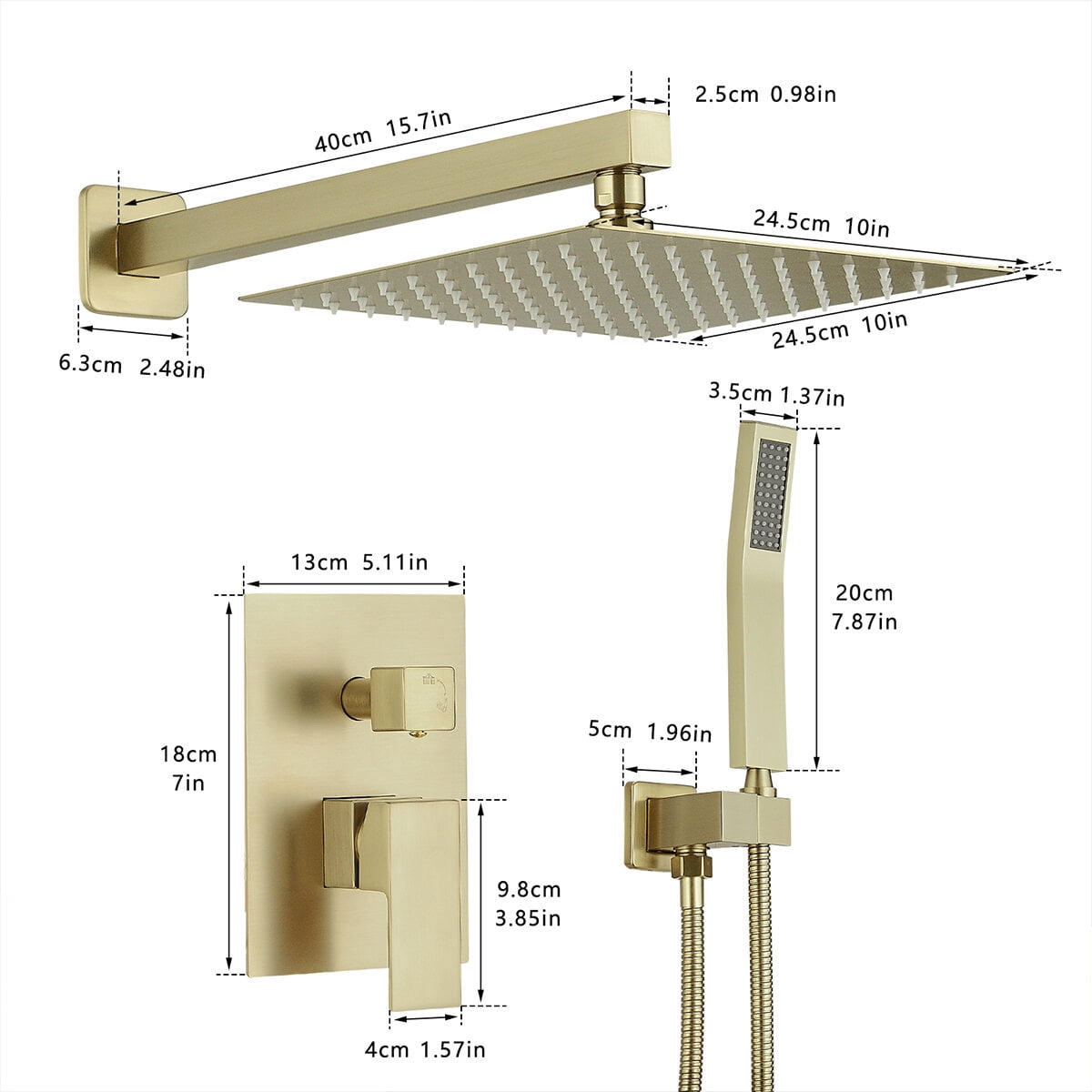 Bathroom Faucet Brushed Gold Shower System 10 Inch Bathroom Luxury Rain Mixer Shower Combo Set Wall Mounted Rainfall Shower Head and Handheld System Shower Faucet Set,Bathroom Sink Faucet