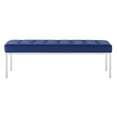 thumbnail image 3 of Contemporary Modern Urban Designer Living Room Lounge Club Lobby Accent Chair Bench, Faux Vinyl Leather Metal Steel, Navy Blue Silver, 3 of 4