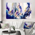 thumbnail image 1 of Designart "Blue and Gold Splatter II" Modern Wall Art Set Of 3 - Abstract Spirals Blue Canvas Set For Living Room Decor, 1 of 6