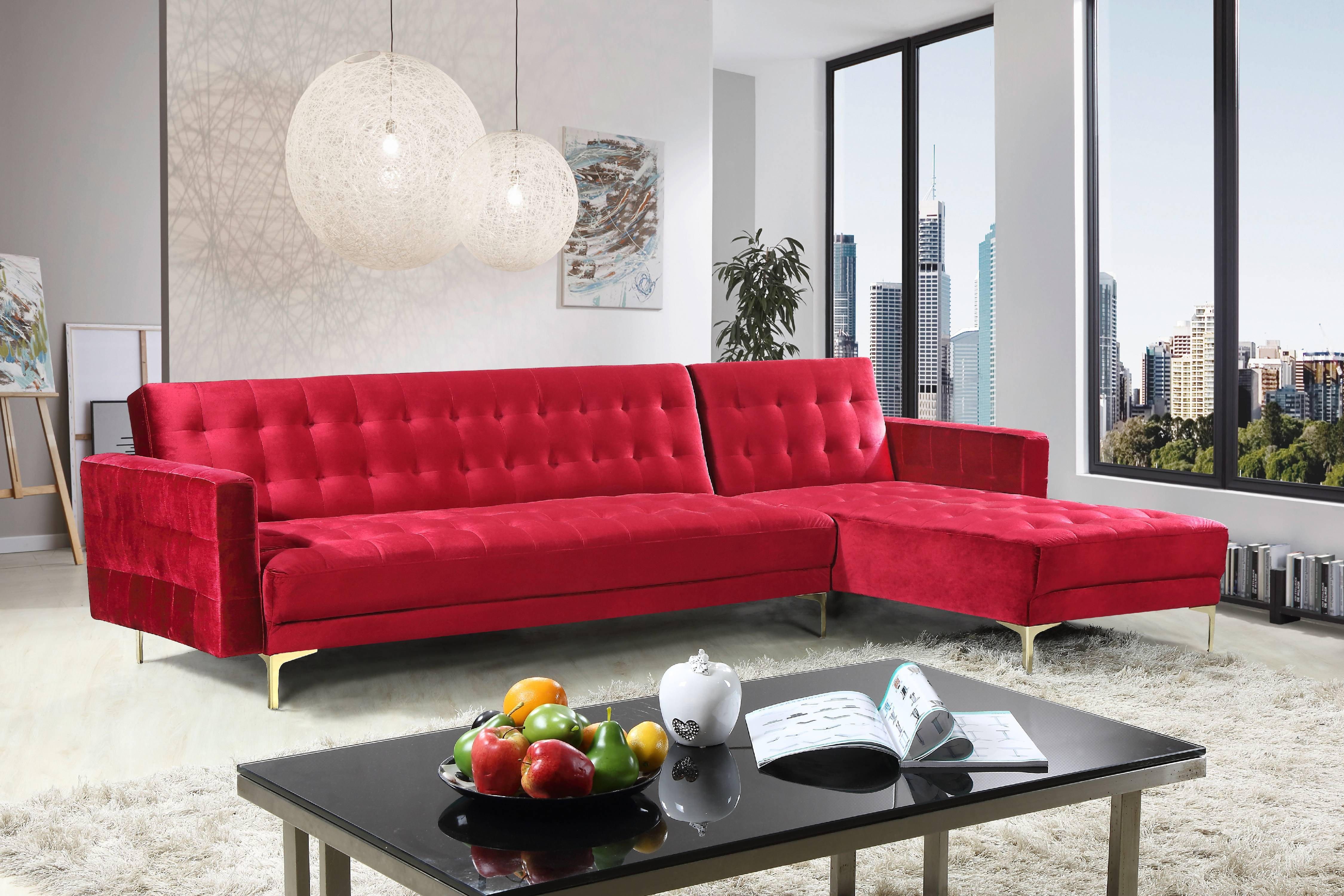 Chic Home Kiefer Velvet Right Facing Convertible Sectional