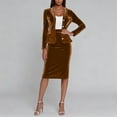 thumbnail image 7 of FNFYFH Women's 2 Piece Velvet Skirt Suit Set Business Long Sleeve Blazer and Pencil Skirt Outfits, 7 of 7
