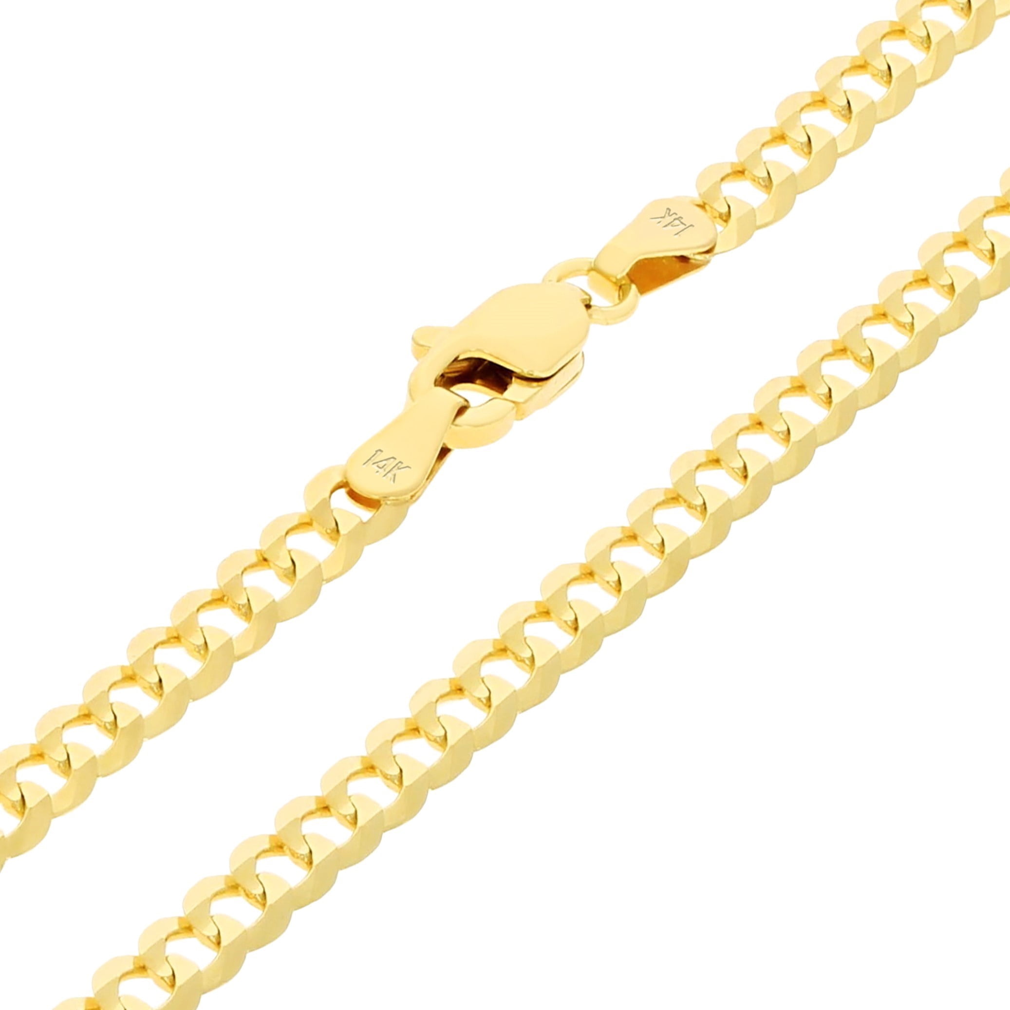 Nuragold 14k Real Yellow Gold Solid Cuban Curb Link 4mm Chain Bracelet (7"-9") Italian Jewelry for Men & Women