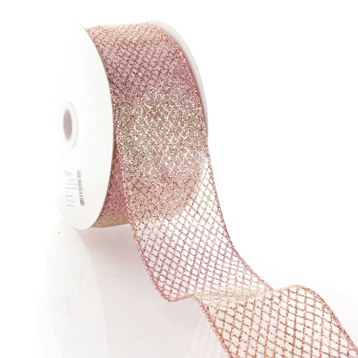 Ribbon Traditions 2 1/2" Wired Ribbon Sheer Ombre Glitter Diamond Mesh - Rose Gold - 25yds