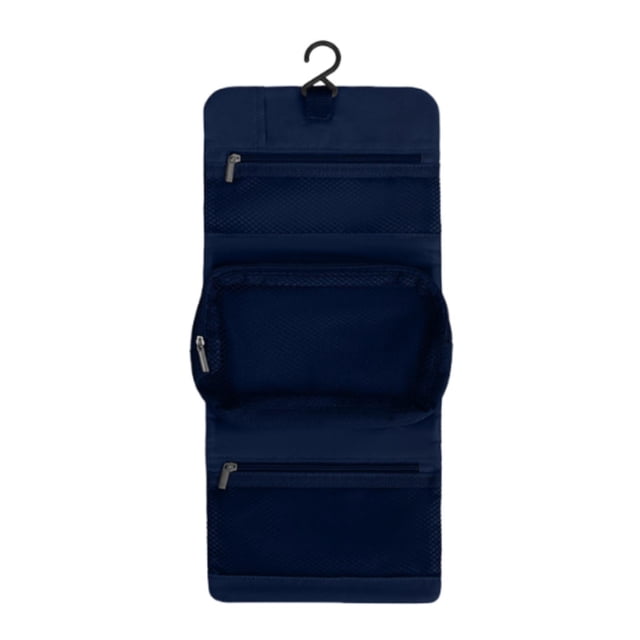 Neceser colgante, neceser de cosméticos resistente, plegable y multifuncional con gancho para colgar. Azul oscuro