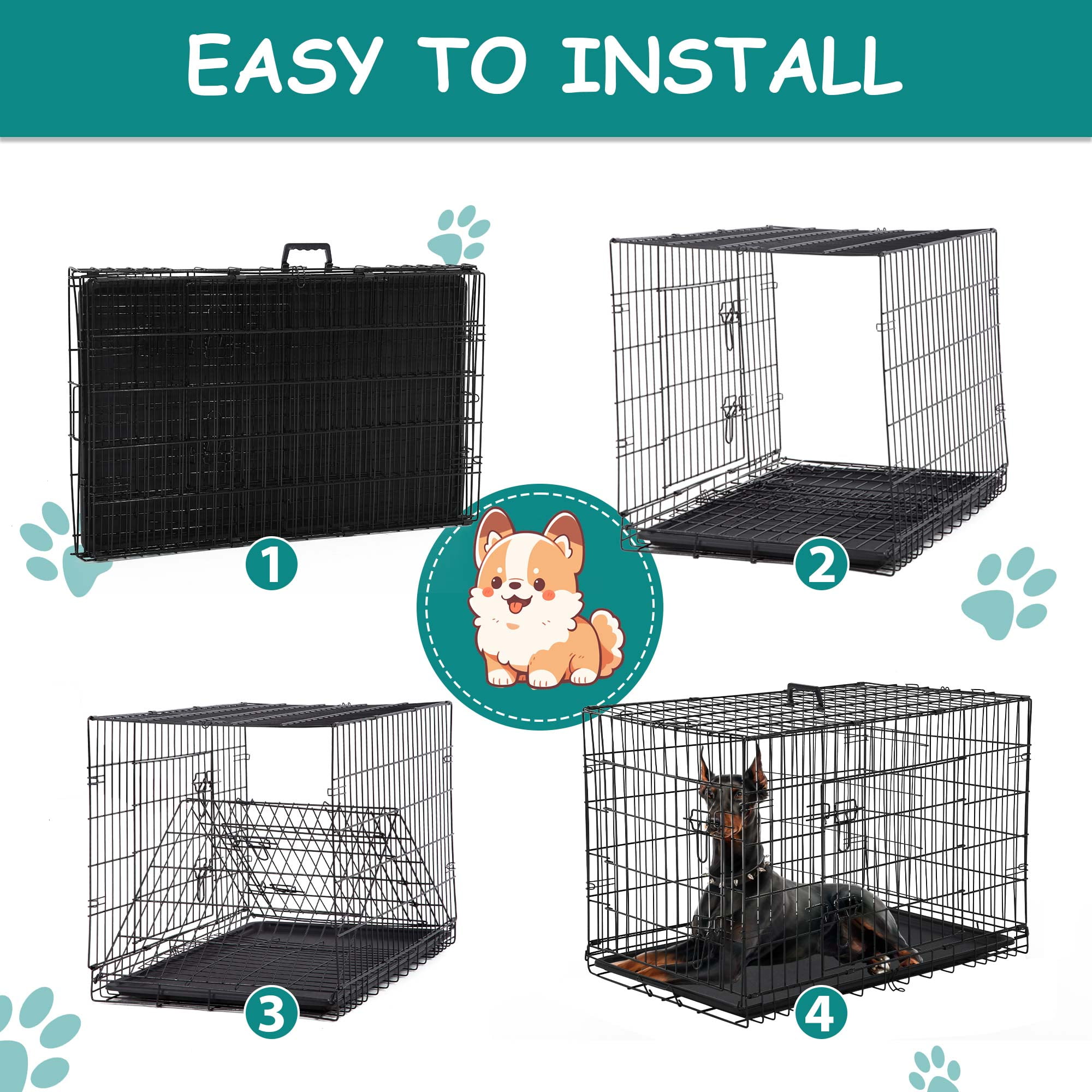 CL.HPAHKL 48 inch Dog Cage for Large Dogs Indoor, Folding Dog Crates and Kennels Double Door, Pet Cage with Tray Pan for Dogs ,dog crates for large dogs
