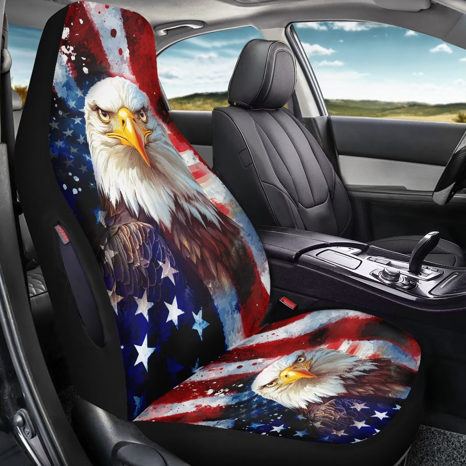 Binienty Eagle American Flag Car Seat Covers Front Seats Airbag Safe Side Airbag Compatible Car Seat Cover Protector Patriotic Auto Accessories for Cars SUV Truck Van