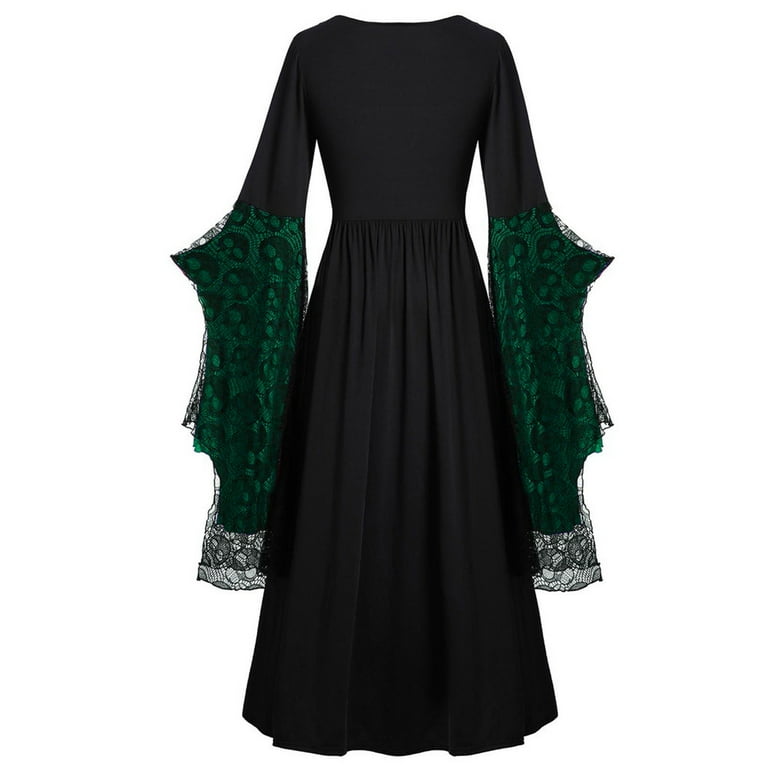 ZVAVZ Costumes Woman 2025 Plus Size Skull Lace Gothic Dress Flared Sleeve  Bandage Retro Swing Dress Wedding Guest Costumes Green,4XL - Walmart.com