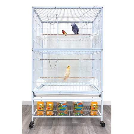 X-Large Deluxe Durable 30.5"x18.5"x52.5"H Bird Flight Parrot Home Rolling Sturdy Metal Cage Double Large Front Doors Four Side Doors For African Grey Cockatiel Cockatoo Aviary Budgie