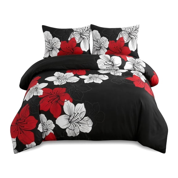 Unbranded Queen Comforter Set, 3 Piece Black/Red Floral Bedding Sets