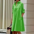thumbnail image 2 of VSSSJ Womens Long Sleeve Shirt Dresses Turndown Collar Solid Color Button Down Simple Casual Knee-Length Loose Dress with Pockets Green L, 2 of 7