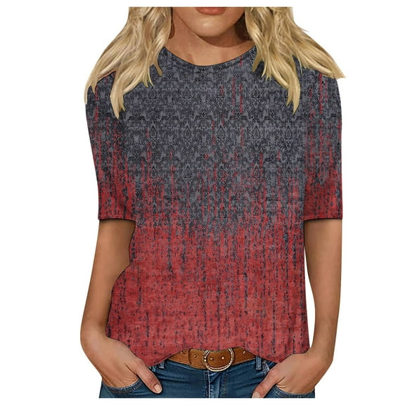 TOWMUS Womens Tops Short Sleeve Shirts Round Neck Loose Casual Blouses Soft Cool Floral Print Tshirts