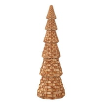 Shoreew Rattan Resin Christmas Tree Cone Natural Rattan Style Tabletop Christmas Tree Figurines for Winter Holiday Entryway Table Mantel Centerpiece
