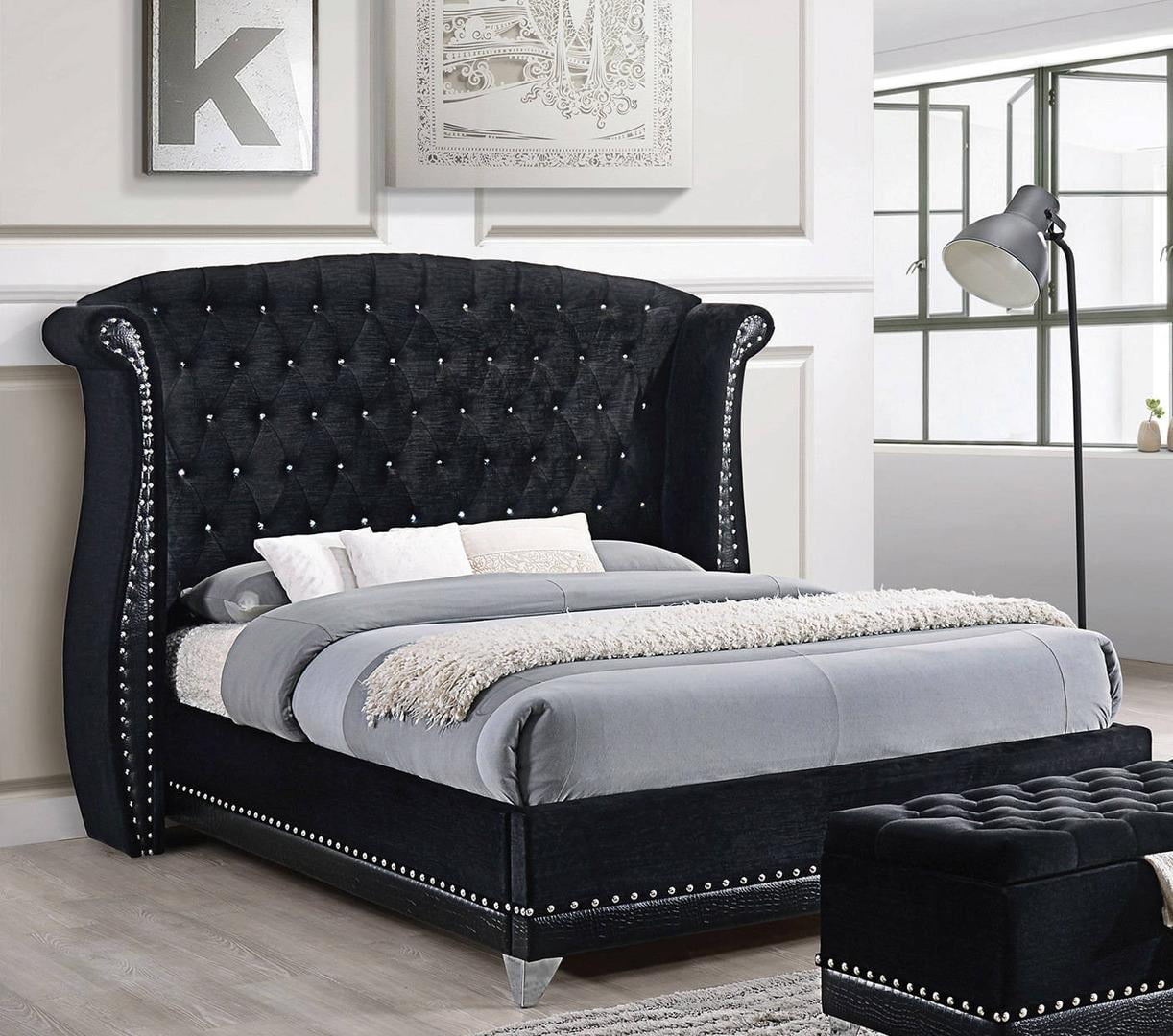Coaster Barzini 5 Piece Upholstered Bedroom Set Black Size Eastern King Walmart Com