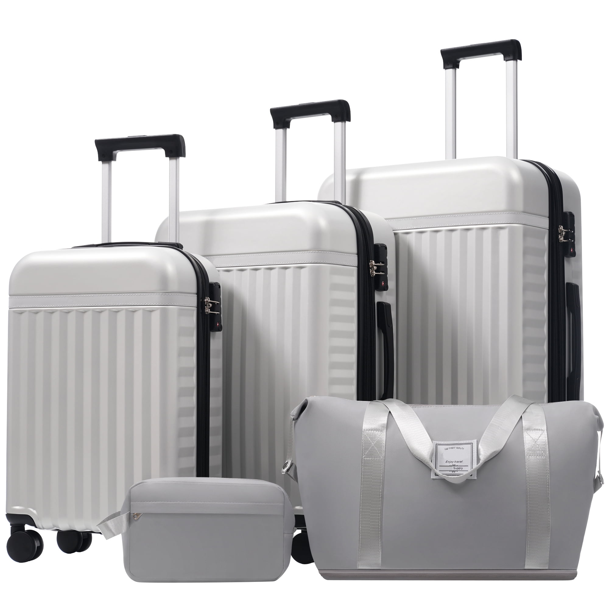 Euroco Luggage Sets 5 Piece,Hardside Expandable Suitcase with 2 Travel Bags,Spinner Wheels and TSA Lock,Lightweight Carry on Luggage for Women Men(20"+24"+28"),Grey+White