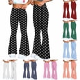 thumbnail image 3 of Naotn Women Elastic Waistband Yoga Pants, Trendy Casual Full‑Length Stretchy Flare Pants Going‑out Gym Polka Dot Print Pants, 3 of 7