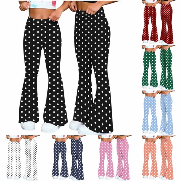 CHUMUD High Waist Workout Yoga Pants for Women Stretchy Tummy Control Running Flare Leggings Cute Polka Dots Gym Pants