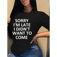 thumbnail image 1 of Lovelywholesale Casual O Neck Letter Print Black T-shirt, 1 of 3