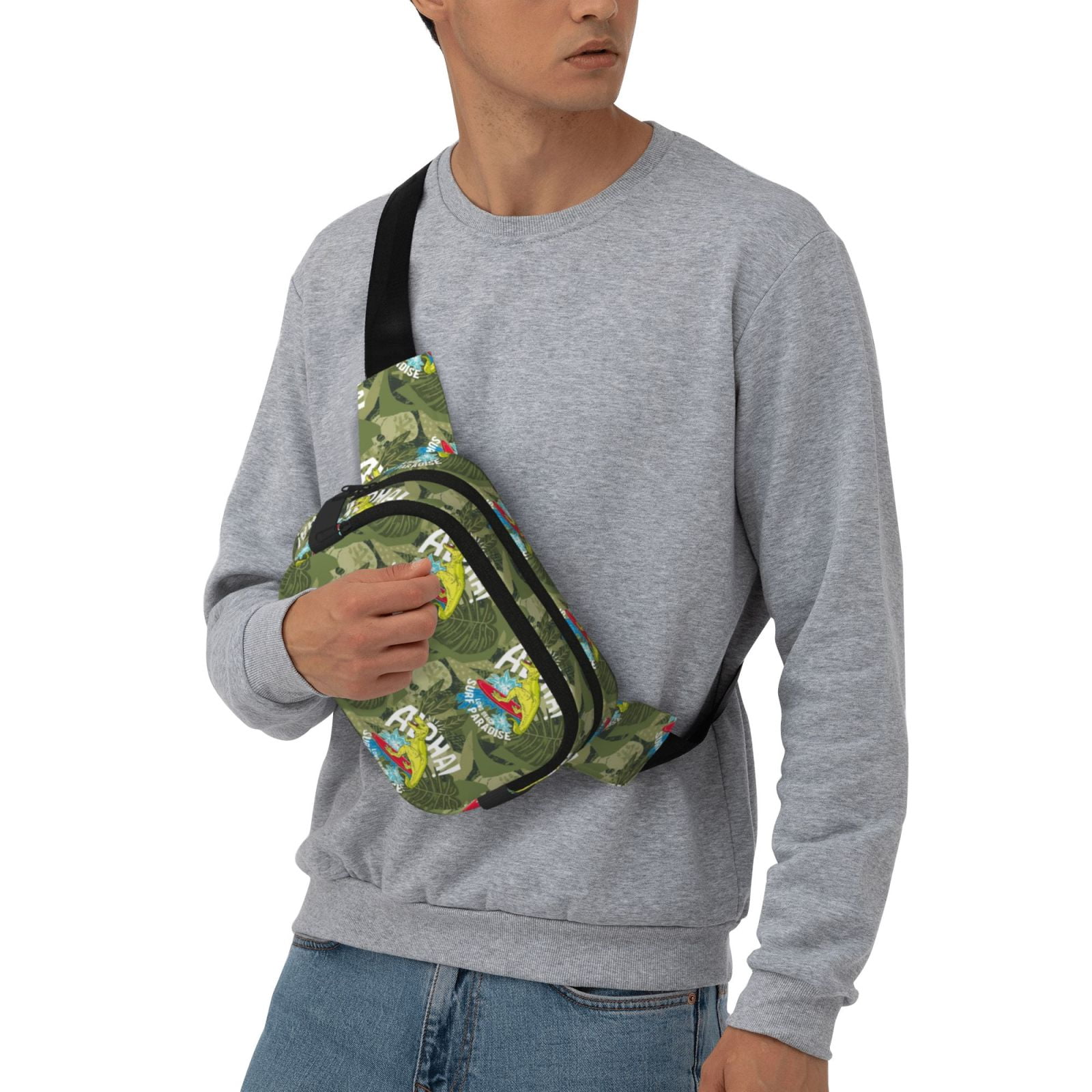 Picia Surfing Dinosaur Print Square Double-Layer Waist Bag Mini Adjustable Waist Belt Bag Exercise Running Travel Hiking