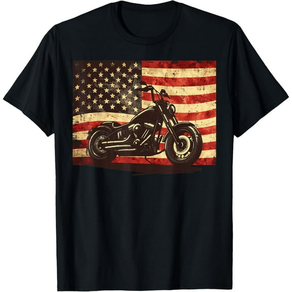 Playful Comfort Tee - Motorcycle US Flag Vintage Patriot Biker Men Boys Kids Women T-Shirt
