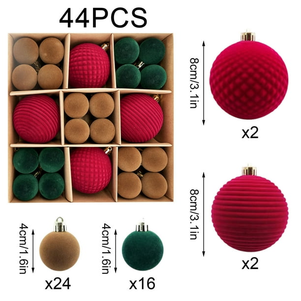 Adornos navideños de terciopelo flocado para árbol de Navidad | Bolas colgantes de plástico | Adornos navideños para decoración de interiores: árbol, puerta, pared, chimenea y fiestas.