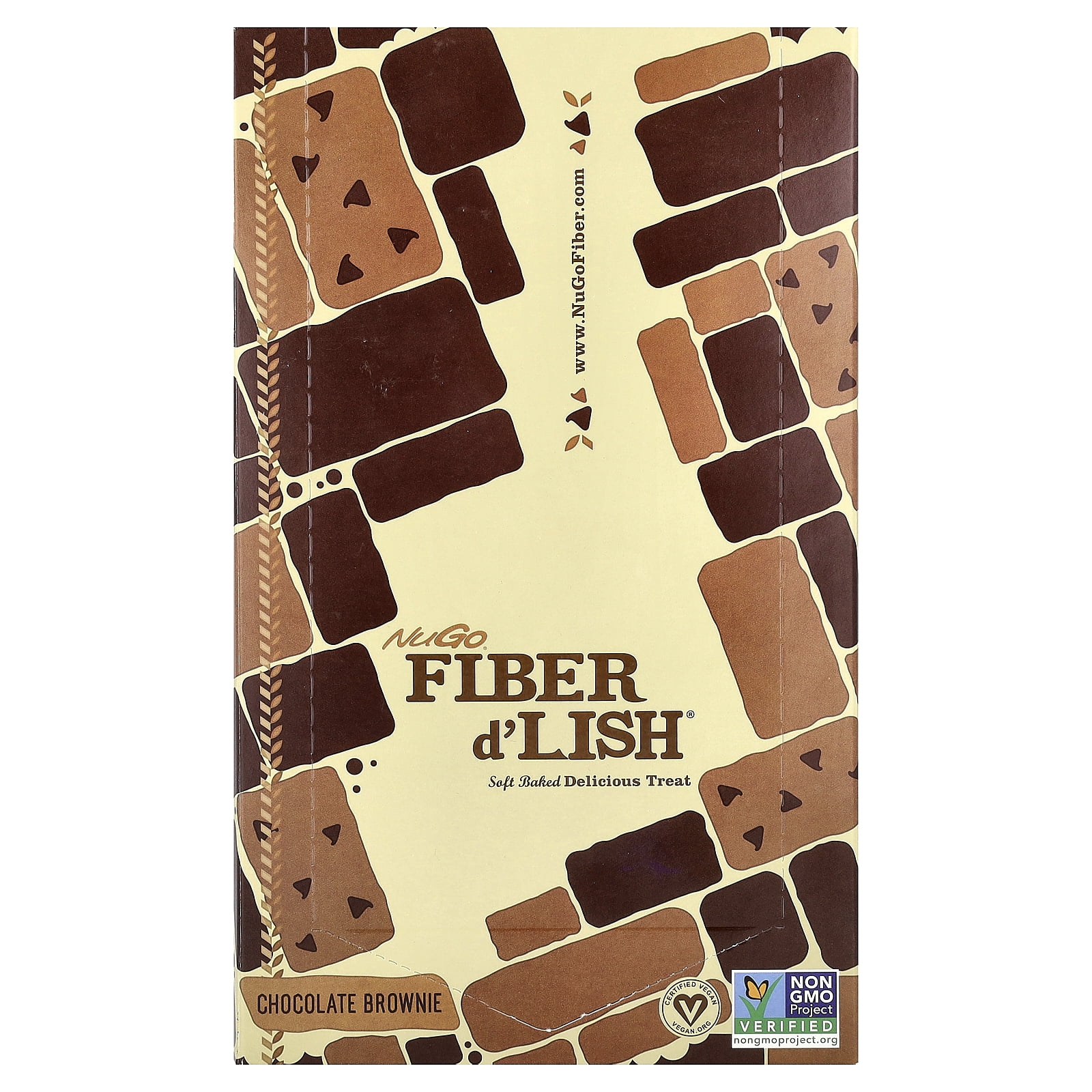 NuGo Fiber d'Lish Chocolate Brownie, 12g High Fiber, Vegan, 16 Count