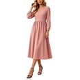 thumbnail image 5 of Long Sleeve Dresses for Women Polka Dot Dress - High Waist A-Line Swing Midi Dress with Puff Sleeves, Casual Fall Spring Dress, 5 of 5
