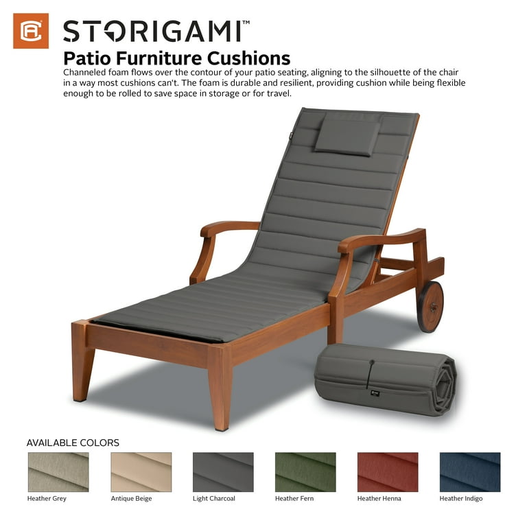 Classic Accessories Storigami Water Resistant Chaise Lounge Cushion 80 x 26 inch Light Charcoal