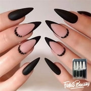 Fofosbeauty 24pcs Medium False Nails, Press-on Nails Designs 2023, Almond Matte Black Stone Shining