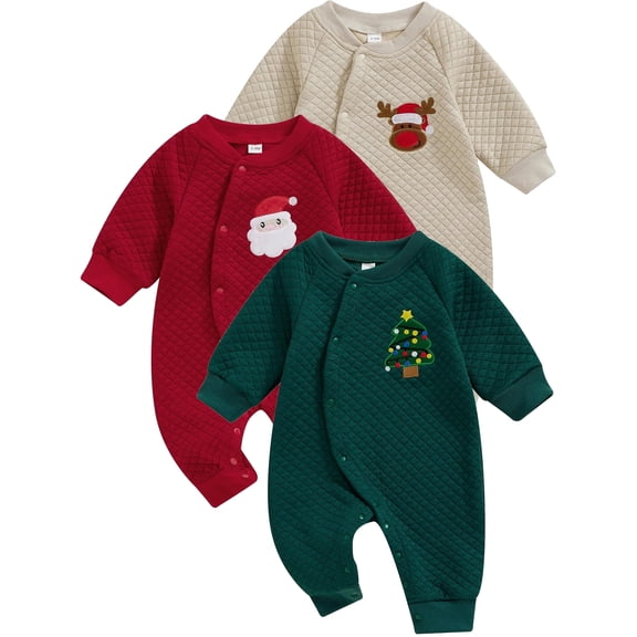 ATAIKU Newborn Baby Girl Boy Christmas Tree Outfit Fall Winter Romper Button Down Jumpsuit