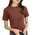 thumbnail image 2 of Kctiaxy T Shirts for Women Casual Fashion Round Neck Pullover Shirts Soild Color Short Sleeve Blouses for Women, 2 of 3