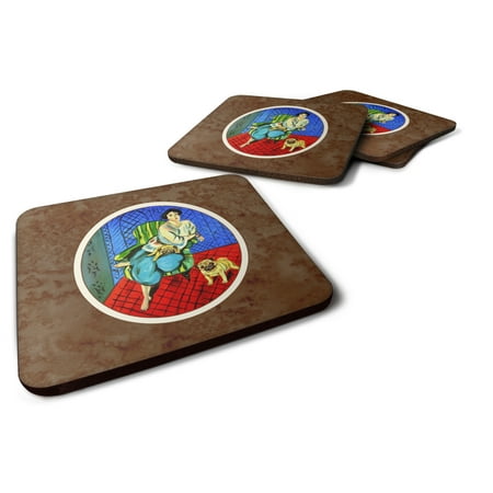 

Carolines Treasures 7072FC Lady with her Fawn Pug Foam Coaster Set of 4 3 1/2 x 3 1/2 multicolor