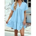 thumbnail image 5 of Summer Dresses for Women 2025 Vacation Short Sleeve V Neck Mini T Shirt Dress Pleated Ruffle Flowy Beach S, 5 of 9