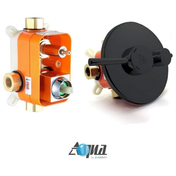Aqua Rondo Matte Black 2-Way Rough-In Shower Valve,Cover Plate,Handle,Diverter