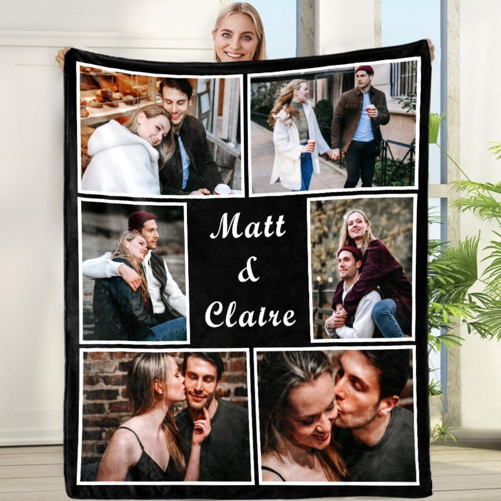 Custom Photo Blanket for Couples, Personalized Fleece Throw Blankets, Flannel Picture Blanket, Gifts for Husband/Wife/Girlfriend/Boyfriend, Birthday Valentines 30" W x 40" L