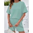 thumbnail image 4 of Women 2 Piece Shorts Set Casual Summer Outfits Ribbed Loose Short Sleeve Matching Lounge Sets Light Green XXL, 4 of 8