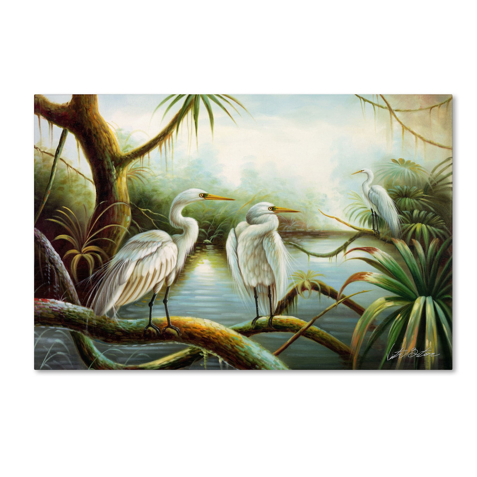 Trademark Fine Art "Three Herons" Canvas Art by Victor Giton
