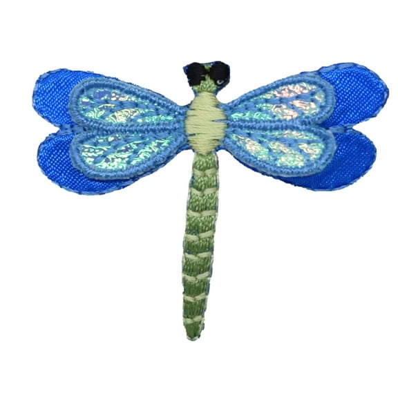 Small Layered Blue Dragonfly Iron on Embroidered Patch