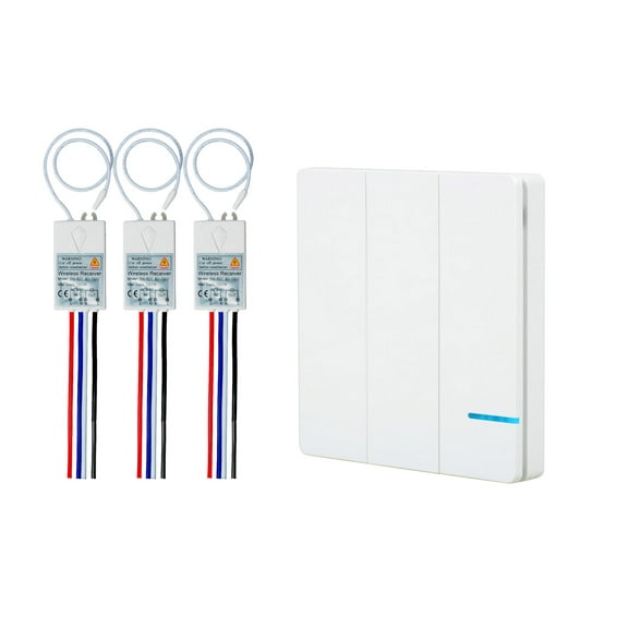GREENCYCLE 3-Gang Wireless Light Switch and 110V Receiver Kit Outdoor 1600 ft Indoors 130 ft Remote Control Ceiling Lamp LED Bulb Fan, IP54 Waterproof New Design (1 Switch,3 Receiver)