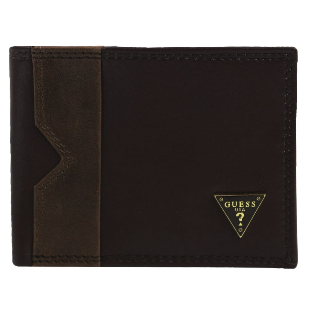 GUESS Guess Men's Leather Wallet Passcase Double Billfold Brown