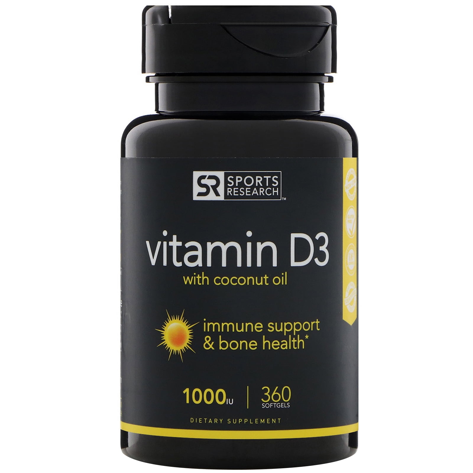 Sports Research Vitamin D3 with Coconut Oil 1000 IU 360 Softgels ...
