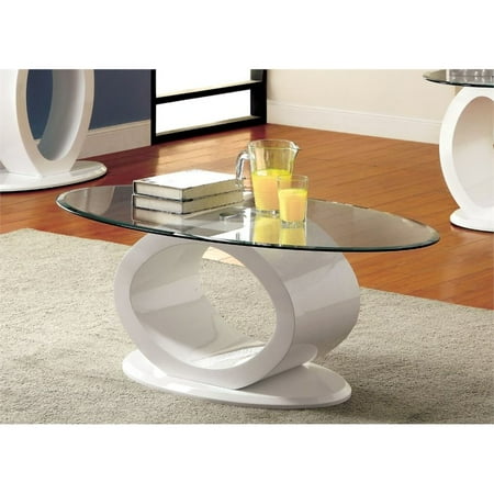 Furniture of America Mason Contemporary Oval Glass Top Coffee Table in White