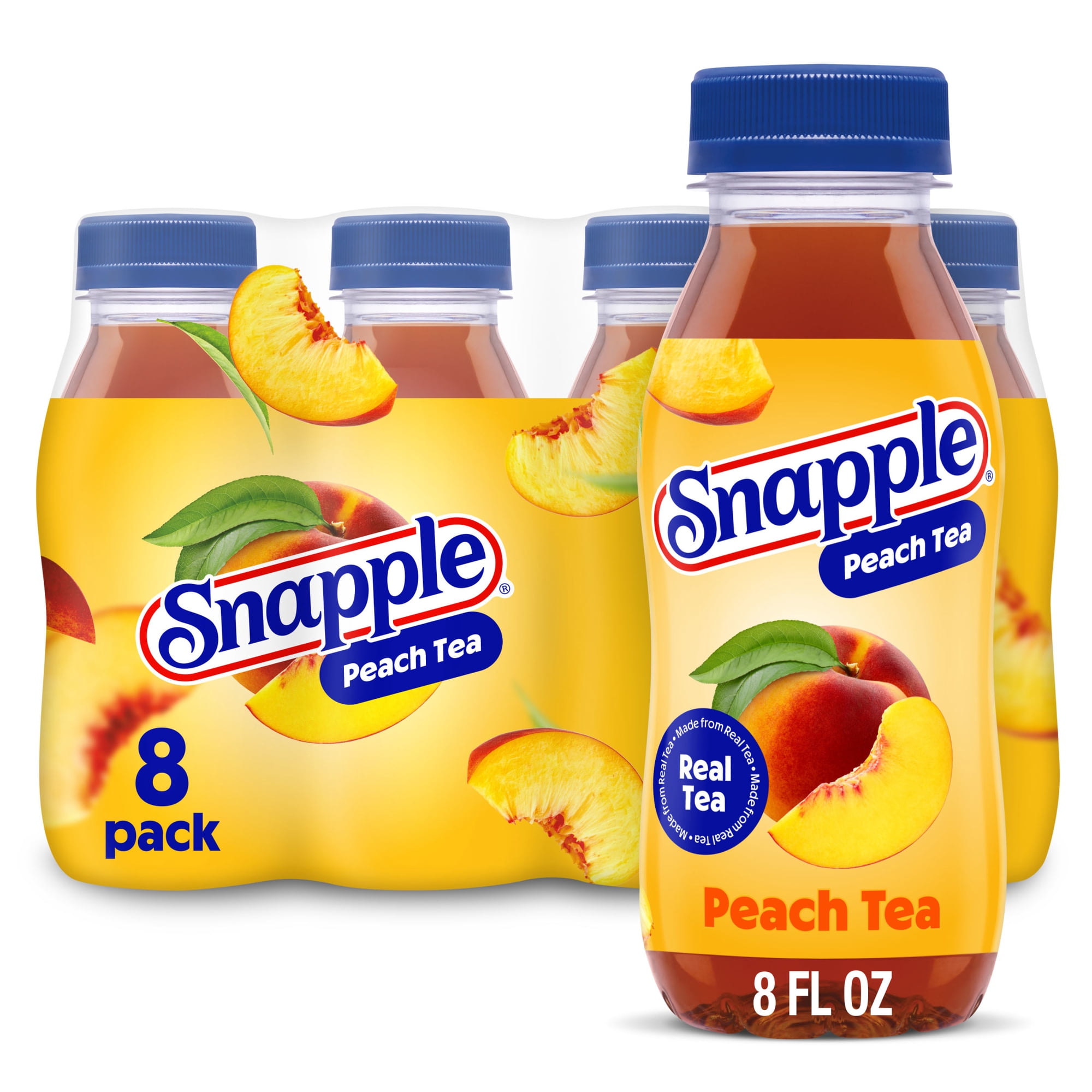 Snapple Peach Tea, 8 fl oz recycled plastic mini bottle, 8 pack