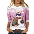 thumbnail image 2 of 3/4 Sleeve Christmas T Shirts for Women 2024,3/4 Length Sleeve Tops for Women Snowman Print Graphic Fall Shirts Tees Loose Fit Tunic Tops, 2 of 4